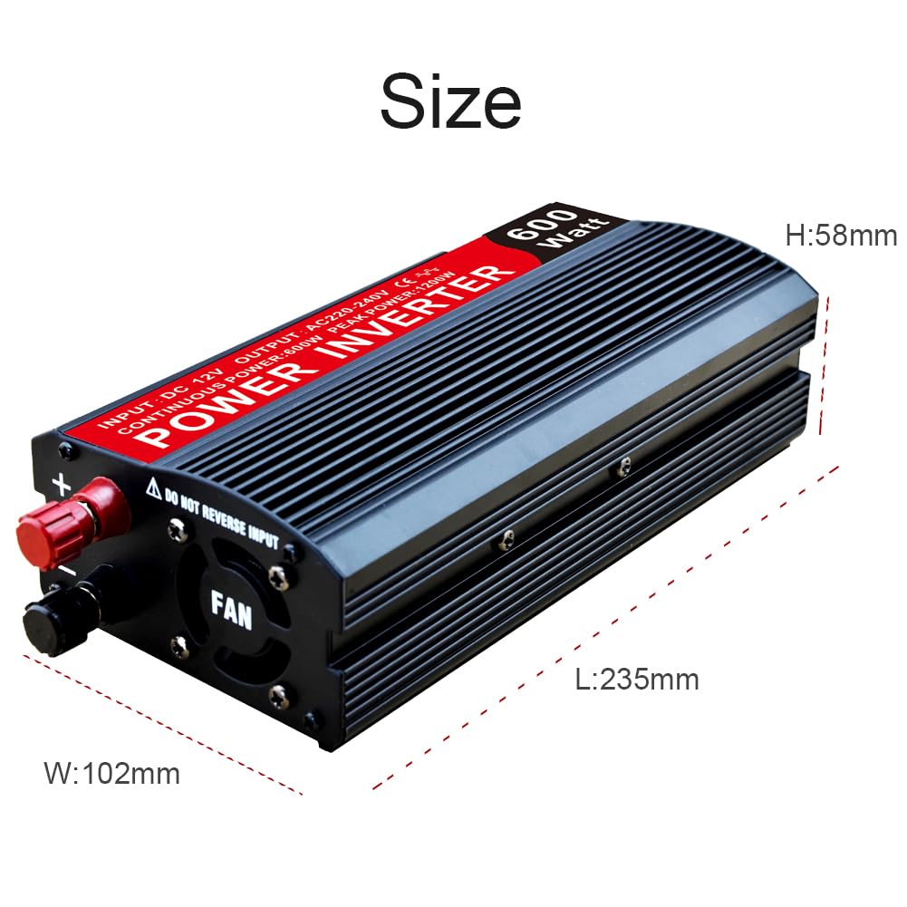 SolaMr 600W Przetwornica Napięcia DC 12V na AC 220V/240V z Portami ładowania USB do Systemów Montowanych w Pojazdach i Małych Zasilaczy Polowych - 600W