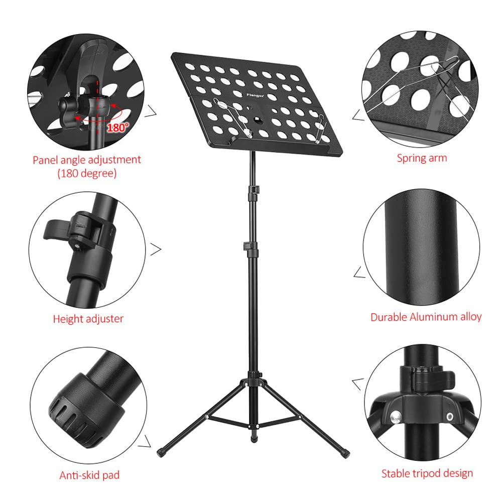 Btuty Flanger Notenständer, zusammenklappbar, Aluminiumlegierung, mit wasserdichter Tragetasche für Orchester, Violine, Klavier, Gitarre, Instrumentendarstellung