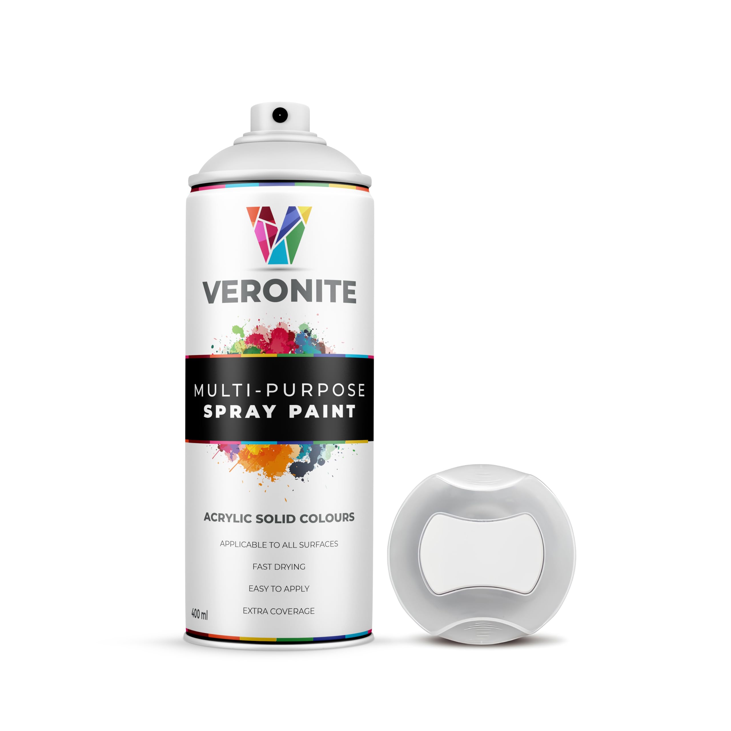 Veronite® 1 x Spray Paint 400ml - Matt White for Metal, Plastic, Wood, Glass & Furniture - Scratch & Impact Resistant - Ultra Adhesion/Coverage - RAL 9010