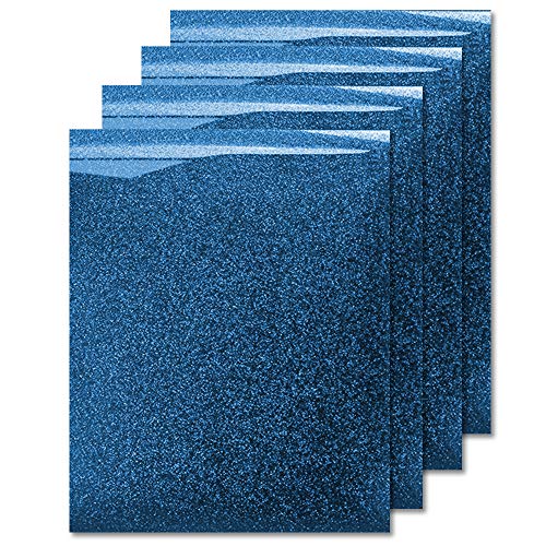 Mipremium Blue Glitter Heat Transfer Vinyl, Glitter Iron On Vinyl (Pack Of 4 Sheets), For T Shirts Sports Clothing Other Garments & Fabrics, Easy To Cut Press & Apply Glitter Vinyl (Blue) #TOP21