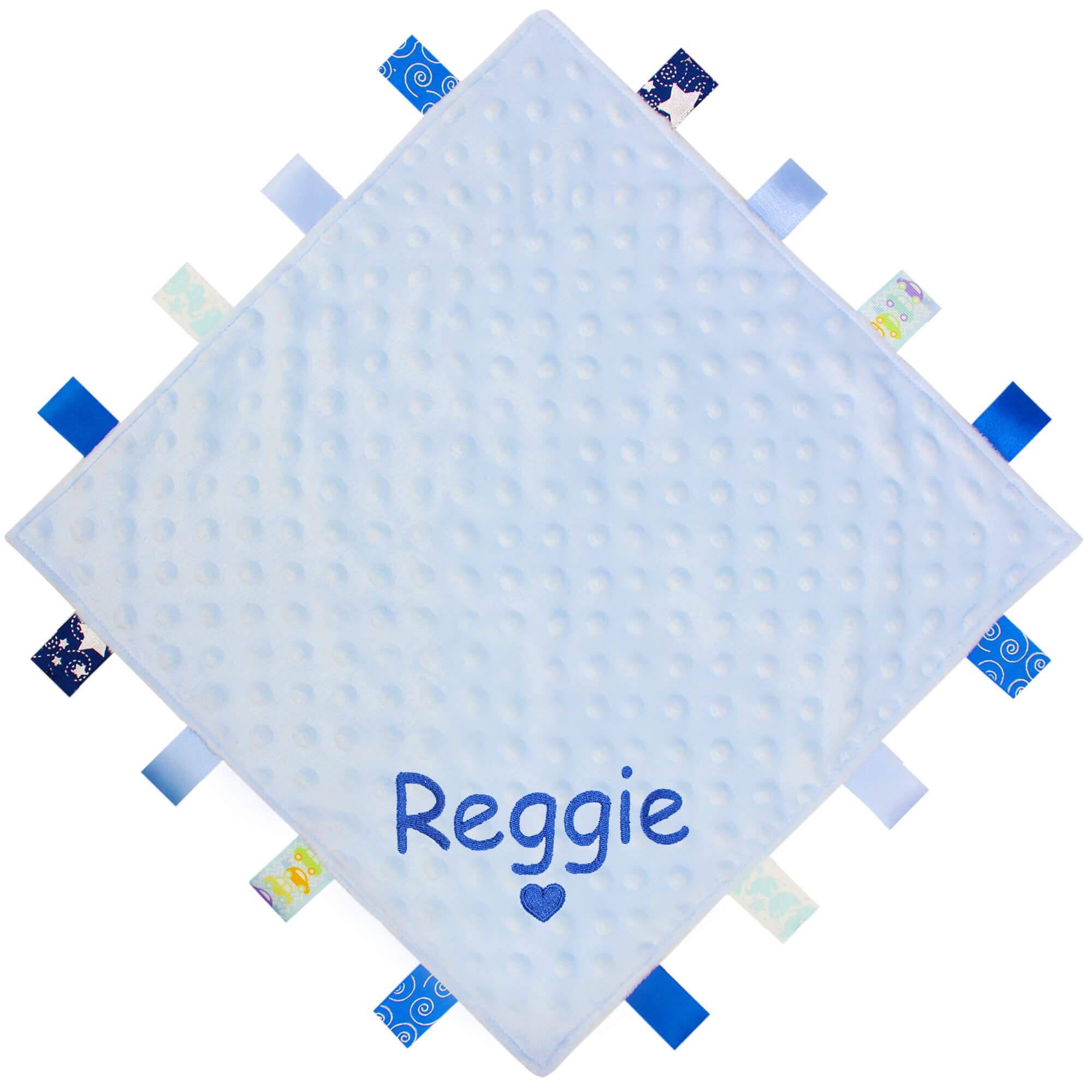 Teddyt's Blue Personalised Baby Heart Taggy Comfort Blanket