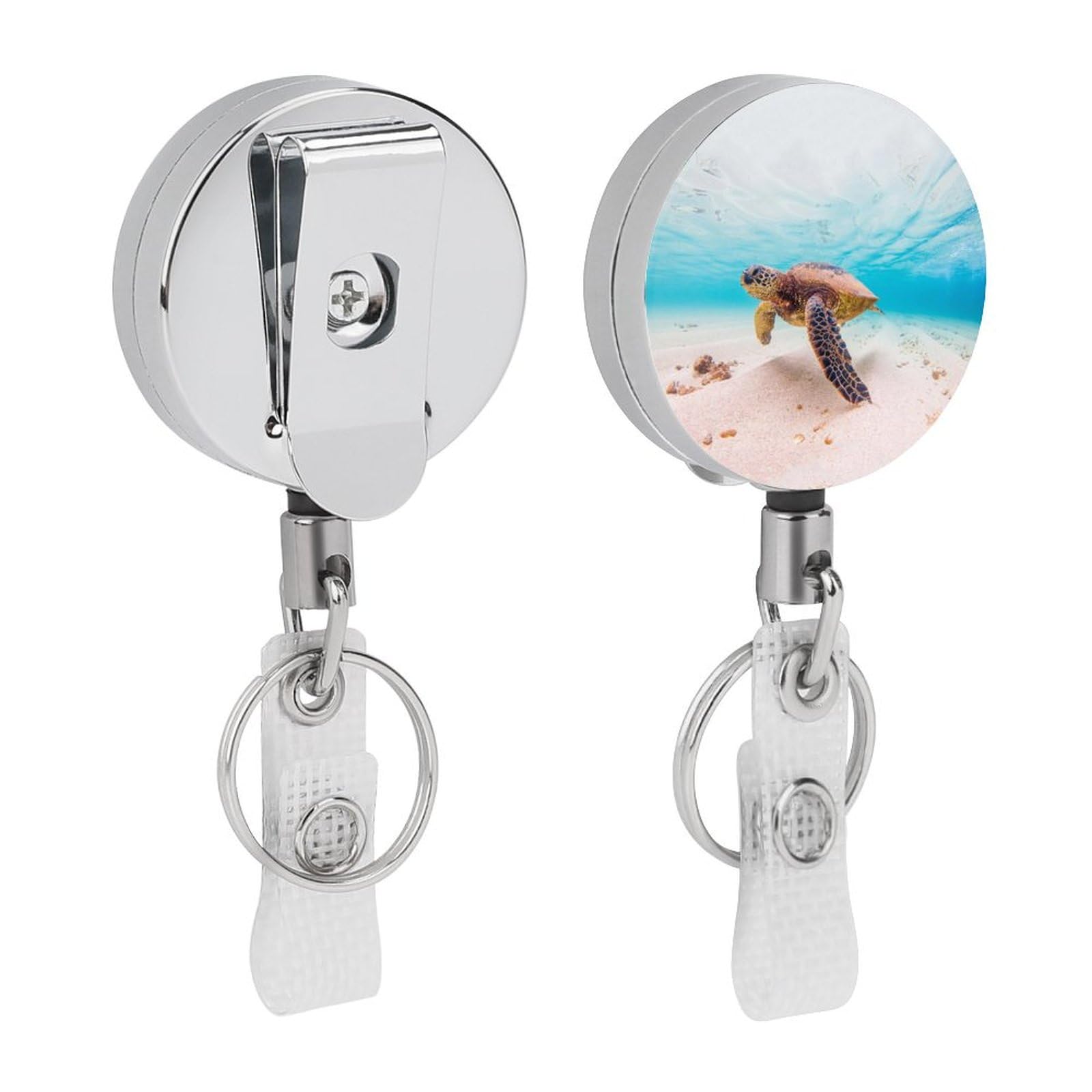 Hawaiian Green Sea Turtle Fashion Retractable Badge Holder Heavy Duty Metal Name Tag Reels ID Clip Accessories for Nurse Teacher