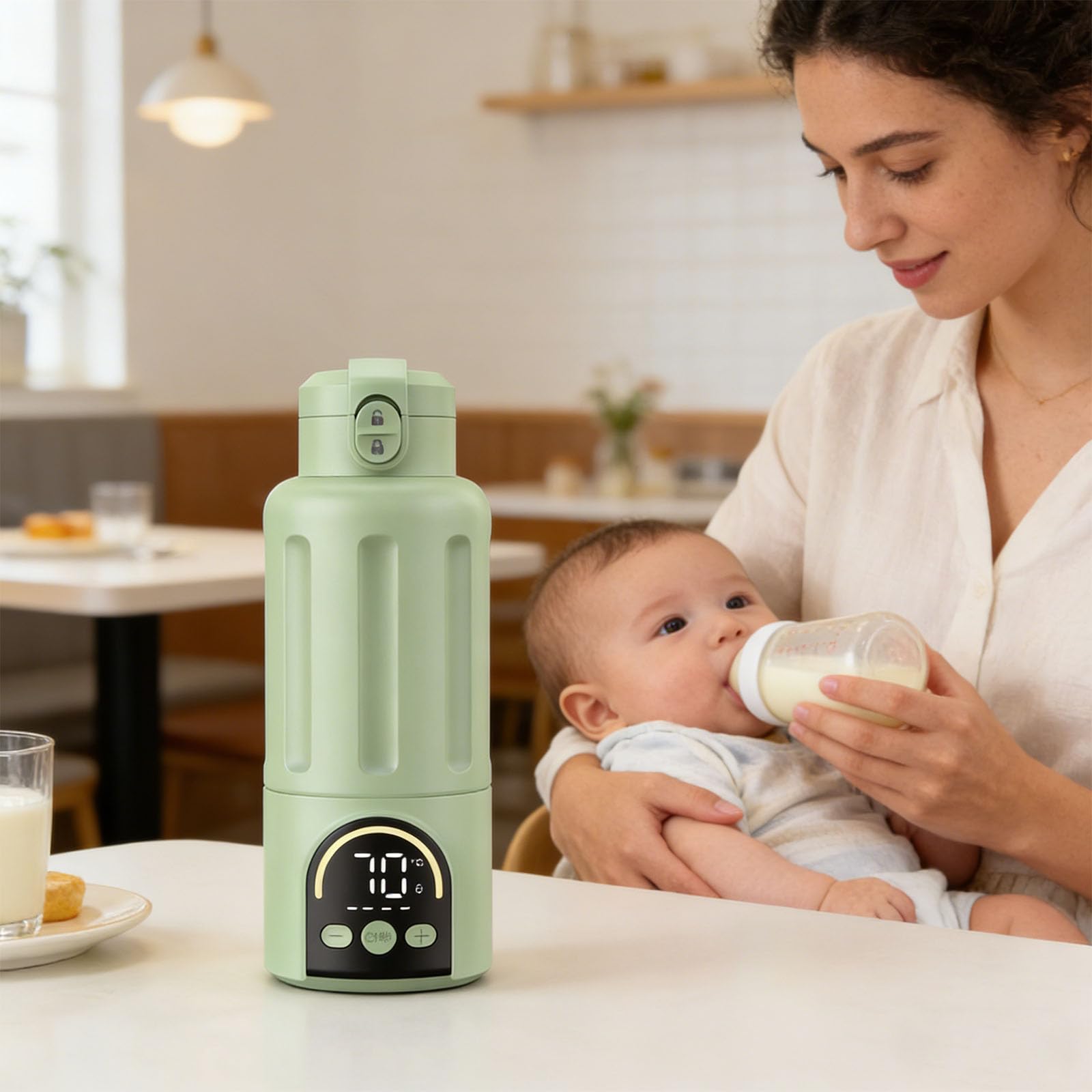 Chauffe-biberon rechargeable sans fil de 500 ml de type C, chauffage rapide avec affichage de la température pour nouveau-nés, chauffe-biberon portable