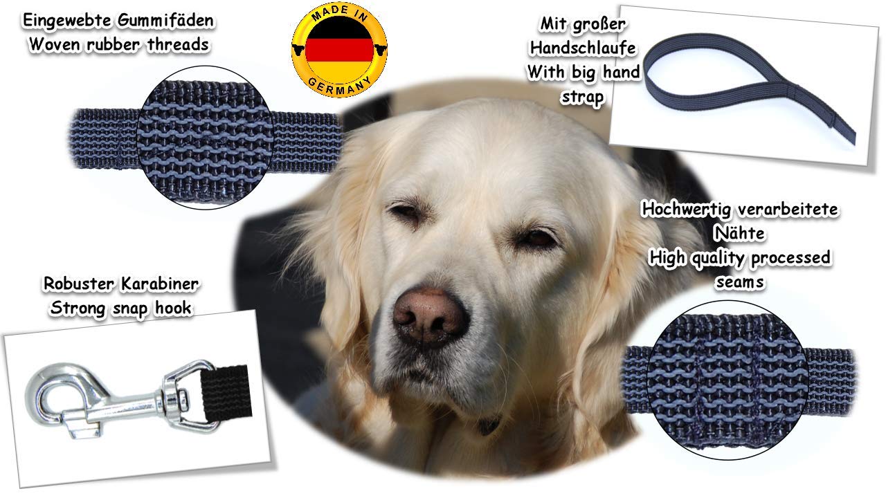 Dog Style treningowa smycz dla psów, gumowana, szerokość 15 mm lub 20 mm, dla psów do 50 kg, z paskiem na rękę, długość od 1 m do 50 m, wyprodukowana w Niemczech, 50 Meter, Schwarz 20 mm bis 50 kg