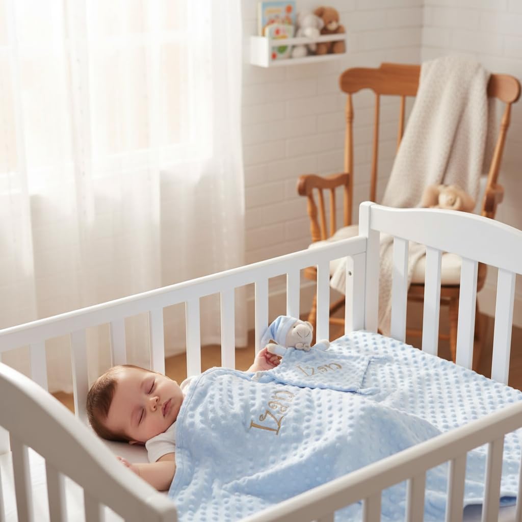 various Coffret Cadeau bébé personnalisé avec prénom, Bleu | Couverture Minky, Doudou ultra-douce, Brodée au nom du nouveau-né, Pour garçon ou fille