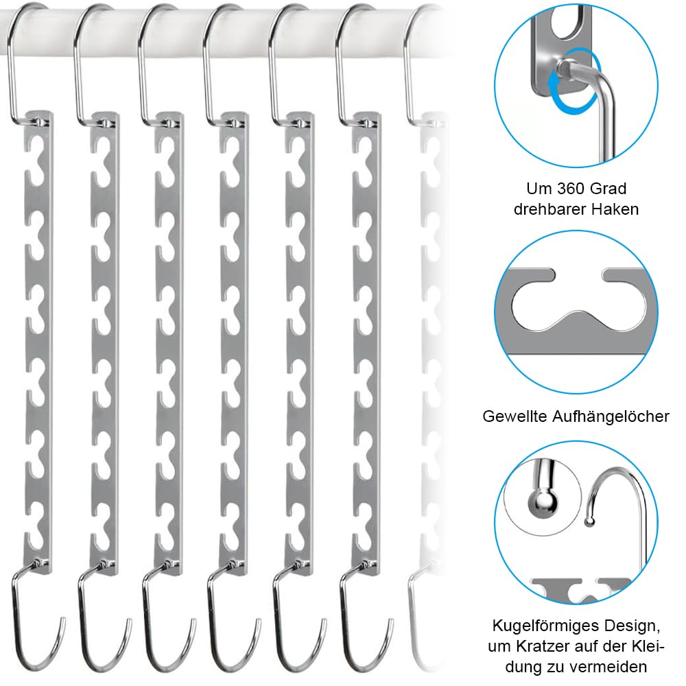 6 Stück Platz Max Kleiderbügel, Platzsparende Kleiderbügel Metall Magic Porös rutschfeste Schrank Organizer Multipurpose Hanger kann 12 Kleidungsstücke aufnehmen