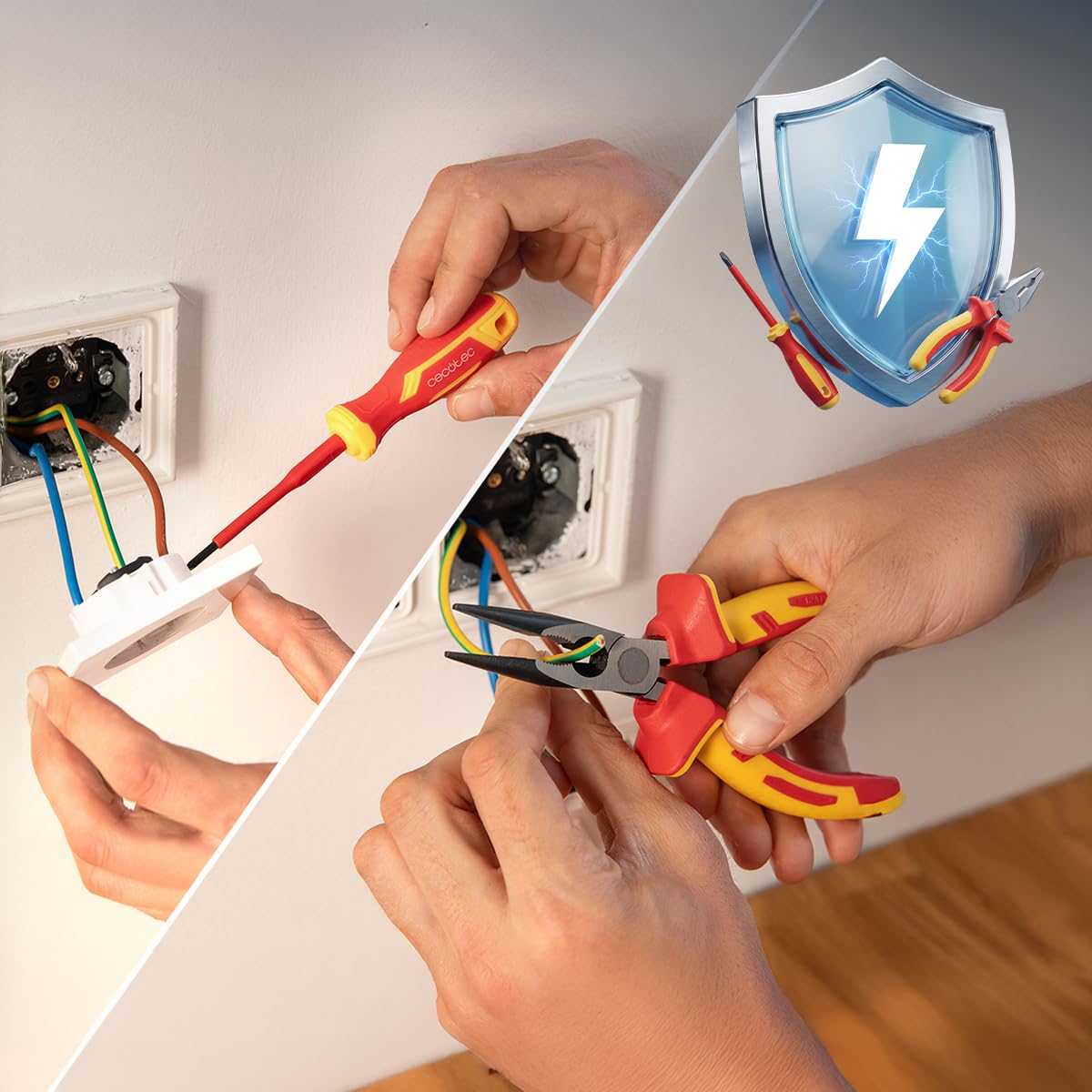 Cecotec Zestaw wkrętaków HardGyro 15 SafeVolt Magnetic, izolowany 1000 V, certyfikat VDE GS, stal CR-V, 3 szczypce w zestawie, odgarniacz drutu, magnetyzator, zszywka, etui w zestawie do bezpiecznej