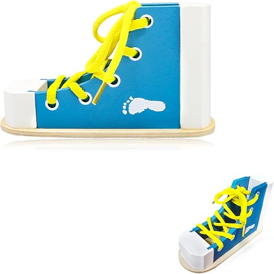 View of Amazon.com: Shoe Tying Practice Board for Kids - 6 Inch Wooden Lacing ...