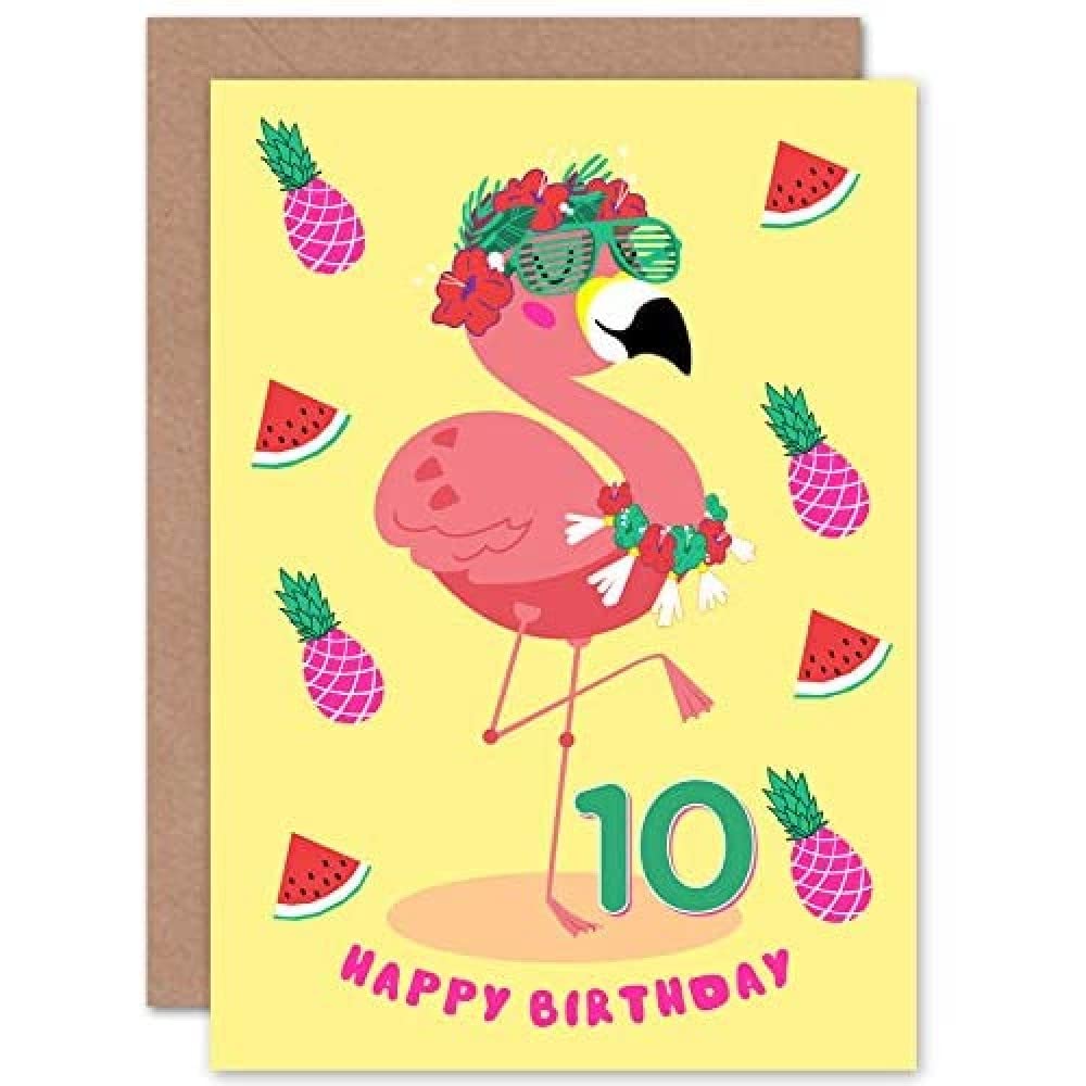 Wee Blue Coo Kawaii Flamingo Party 10th Birthday Greeting Card With Envelope Blank Inside Premium Quality
