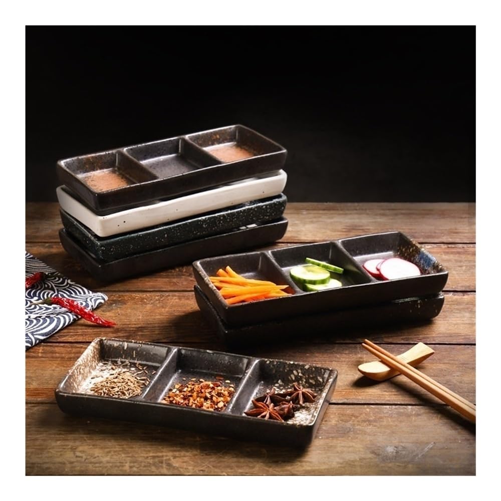Bandeja for salsa: plato for servir aperitivos de tres rejillas, almacenamiento condimentos reutilizable, refrigerio(Black)