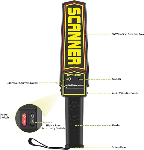 Miniatura 10 de HEYOURTOR Varita detector de metales de mano, varita de seguridad, varita de escáner de seguridad multiusos para detección de metales y armas