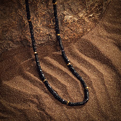 KARMA AND LUCK Spiritual Alignment - Men's Black Onyx 18K Gold Plated Brass Heishi Choker Necklace. Length: Adjustable from 17" to 19". Ready to Gift for Him. Protection Necklace for Him.3