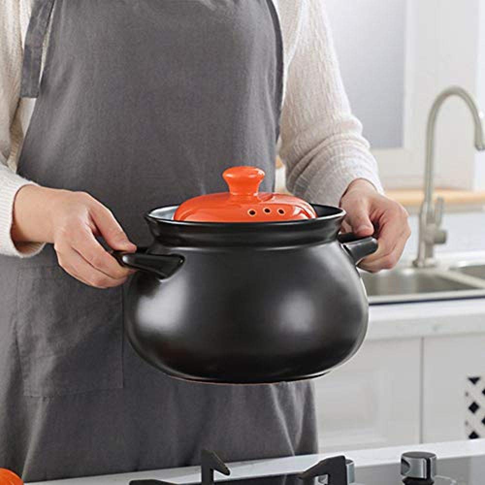 Olla de cerámica Resistente al Calor con Tapa, pequeña Olla Redonda de Barro de gres, para cocinar arroz, A-2.5L (Capacidad A: 10L)