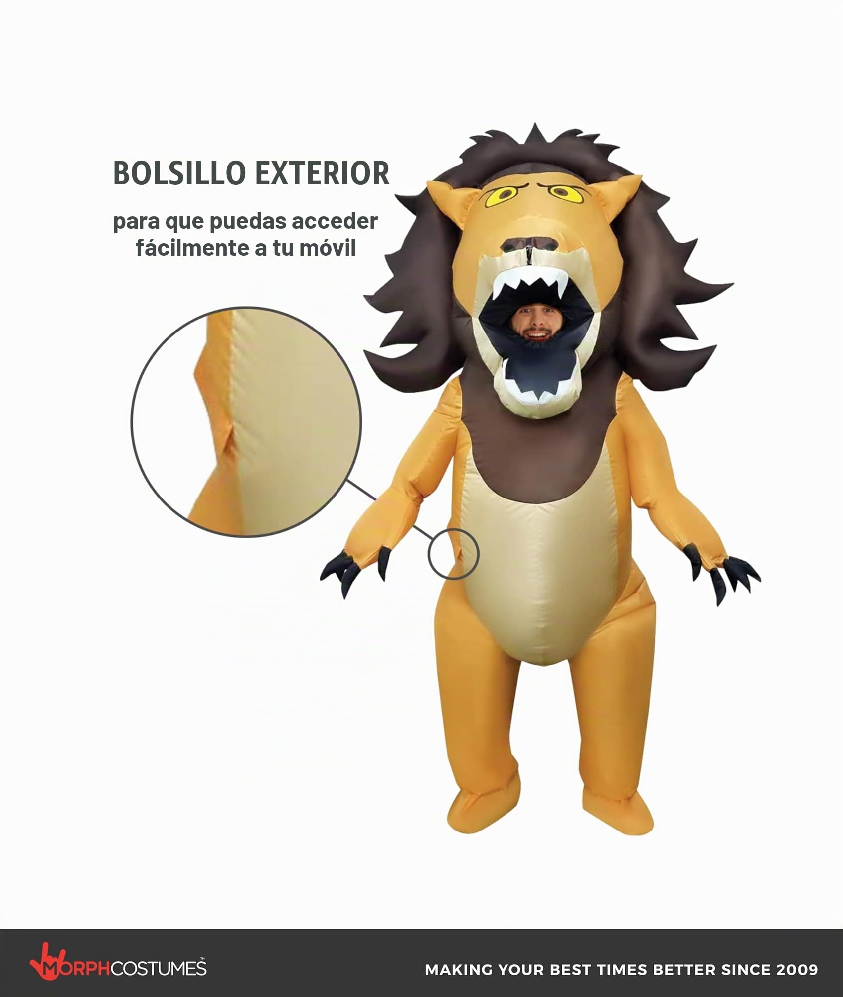 Morph Disfraz León Adulto Hinchable, Traje León Hombre para Carnaval y Halloween, Talla única