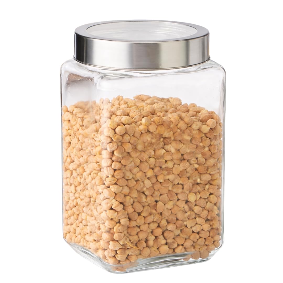 CROCO JAR Square Glass Storage Containers | Transparent Kitchen Jars with Airtight Steel Lid | Spice, Pickle, Dry Fruit, Snack, Coffee, Sugar & Pantry Storage Containers (2200 ML| PACK OF 1)