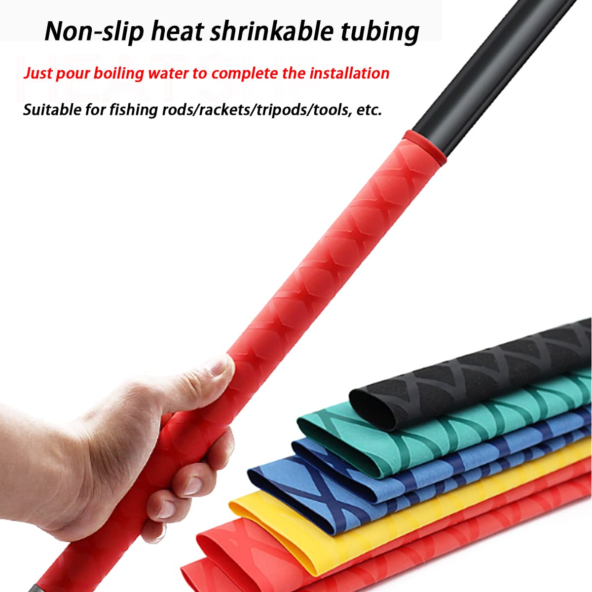 Gaine thermorétractable, gaine thermorétractable, Gaine thermorétractable, manchon de poignée antidérapant absorbant la sueur à motifs, ensemble de poignées d'isolation anti-électrique, canne à pêche
