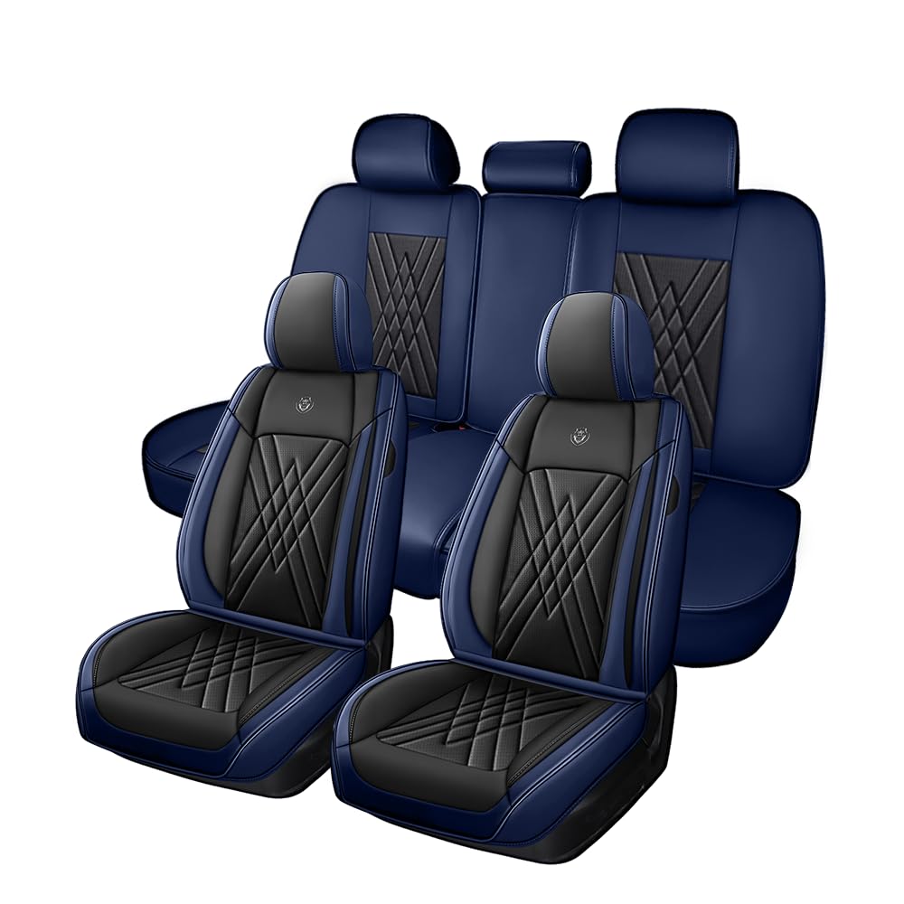 seat covers fit for toyota corolla 1999-2025 2026 leather car seat cover, stylish waterproof breathable easy to install airbag compatibility, auto interior accessories(5 seat,black blue)