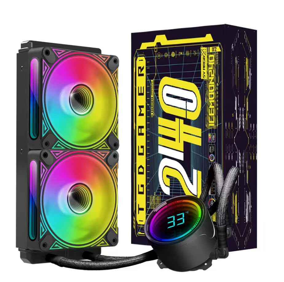 T-240MM Black ARGB Liquid CPU Water Cooling with 120mm ARGB PWM Fan,Temperature Display, Computer Water Cooling-image-4