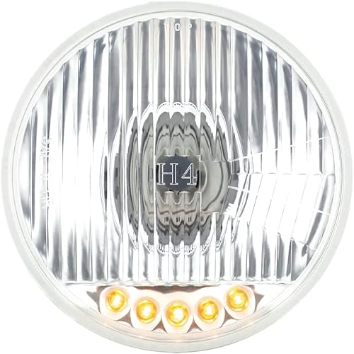 United Pacific S2005LED ULTRALIT 5 34 "Faro halógeno de cristal con 5 luces LED de posición, lente de cristal, reflector de metal cromado - ONE