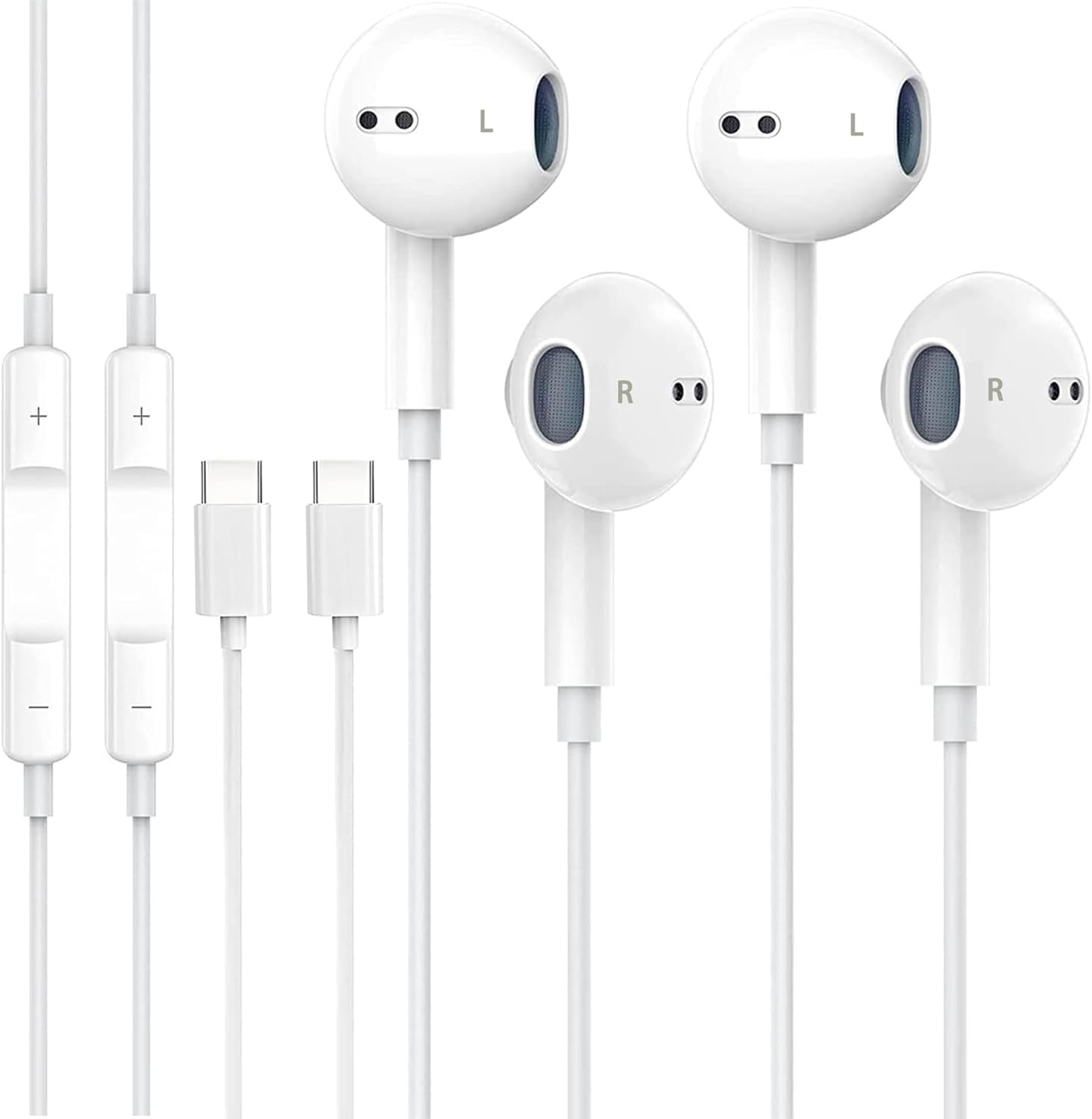 2 Packs USB C Headphones for iPhone 15 Earbuds with Microphone & Volume Control HiFi Stereo Type C Earphones for Galaxy S23/S22/S21/S20/Ultra Note 10/20, for iPad Pro Pixel 7/6/6a/5/4 OnePlus 9 8