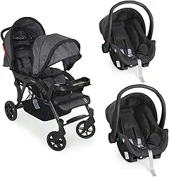 Carrinho para Gemeos Doppio II Grafite + 2 Bebê Conforto - Galzerano