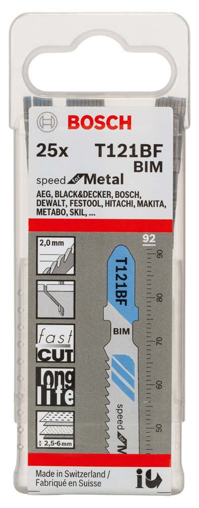 Bosch Professional 25x Hojas de sierra de calar T 121 BF Speed for Metal (para Láminas de acero, accesorios Sierra de calar)