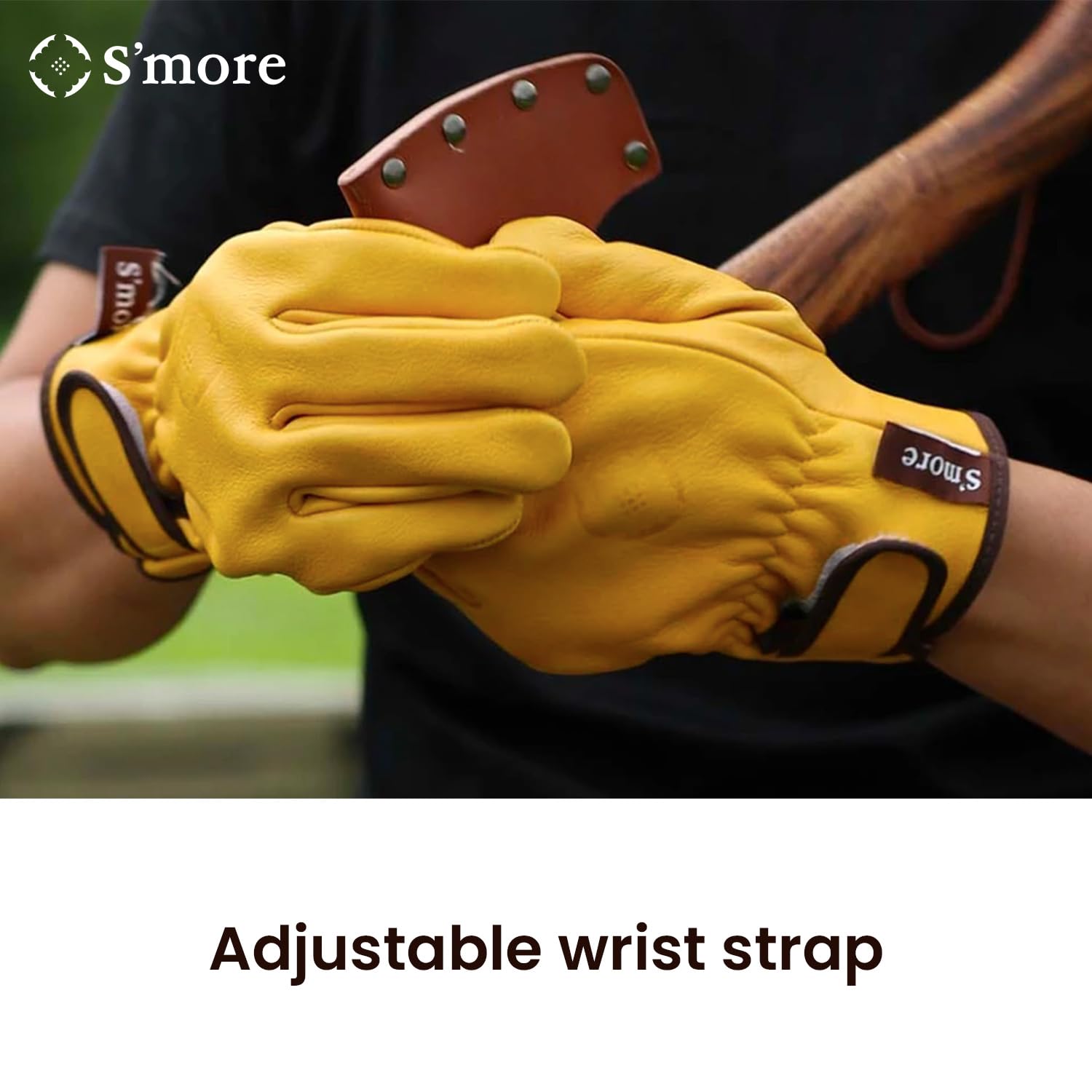 S'more Guantes de trabajo de cuero para hombres y mujeres, guantes de trabajo de cuero vacuno con cierre de muñeca, resistentes al calor, resistentes a pinchazos y cortes, camping, patio, construcción