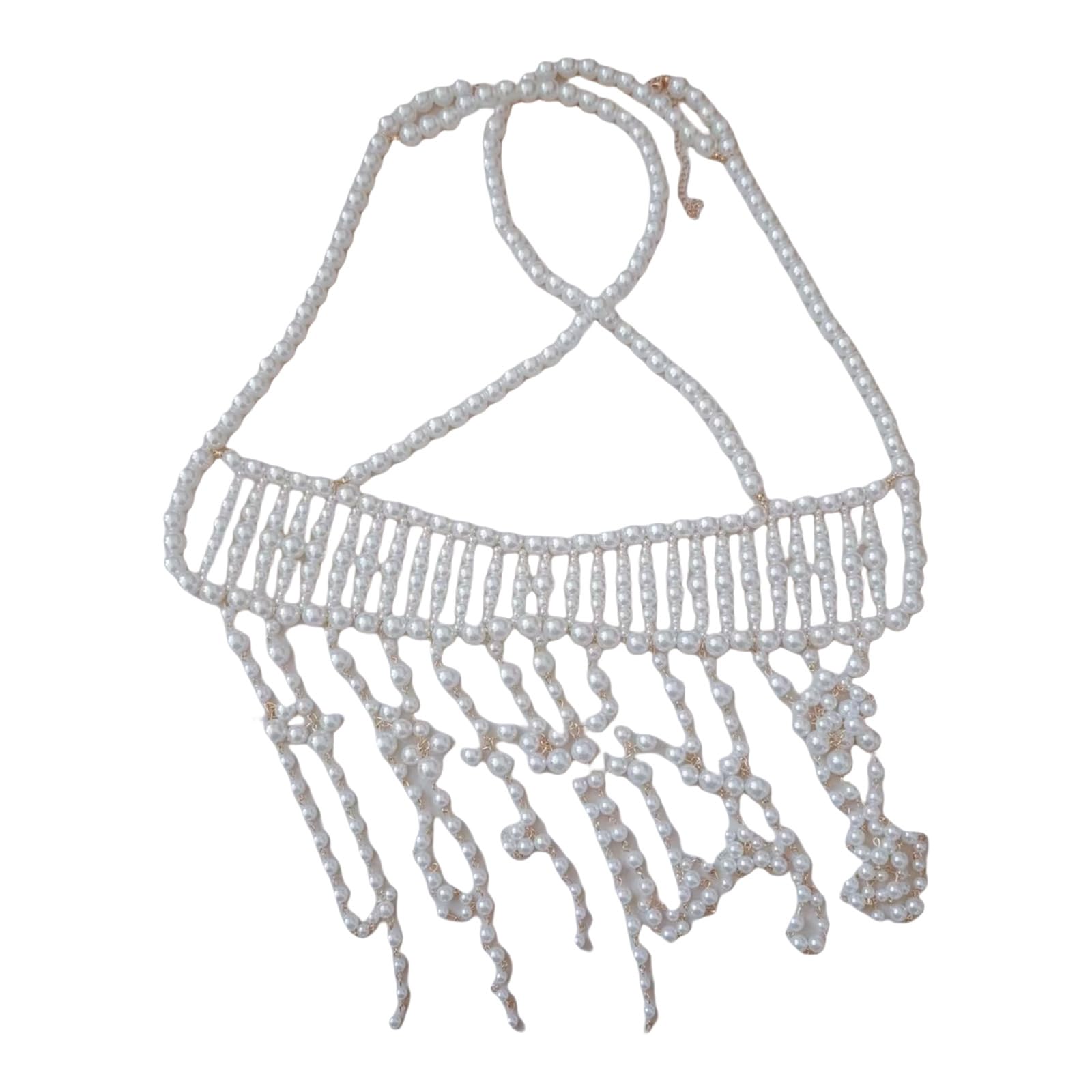 Catena per il corpo di perle con strass a strati Gioielli per il petto Catena multistrato di cristallo per donne Accessori per feste Catene per il corpo a strati