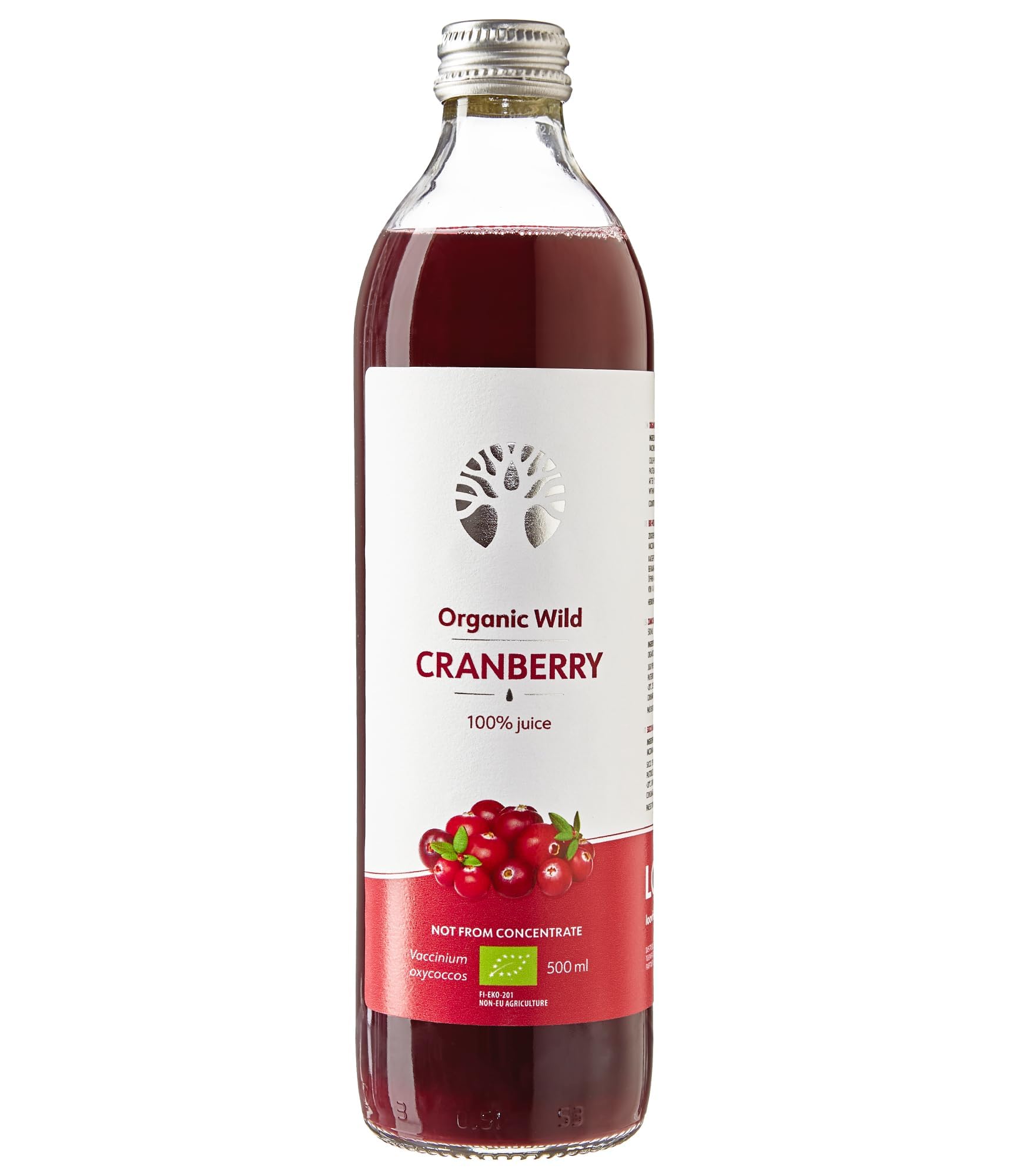 LOOV Wild Cranberry Juice, Organic, 500 ml, 100% from Directly Pressed Organic Fresh Cranberries, Contains Polyphenols, no Sugar Added, no Water Added, Wild-Crafted