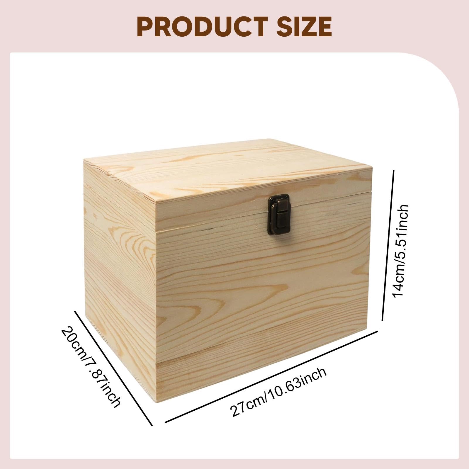 F Fityle Caja de Madera sin terminar, Caja de Almacenamiento de Madera sin Pintar, contenedor para Joyas, para Manualidades, 27 Cm X 20 Cm X 14