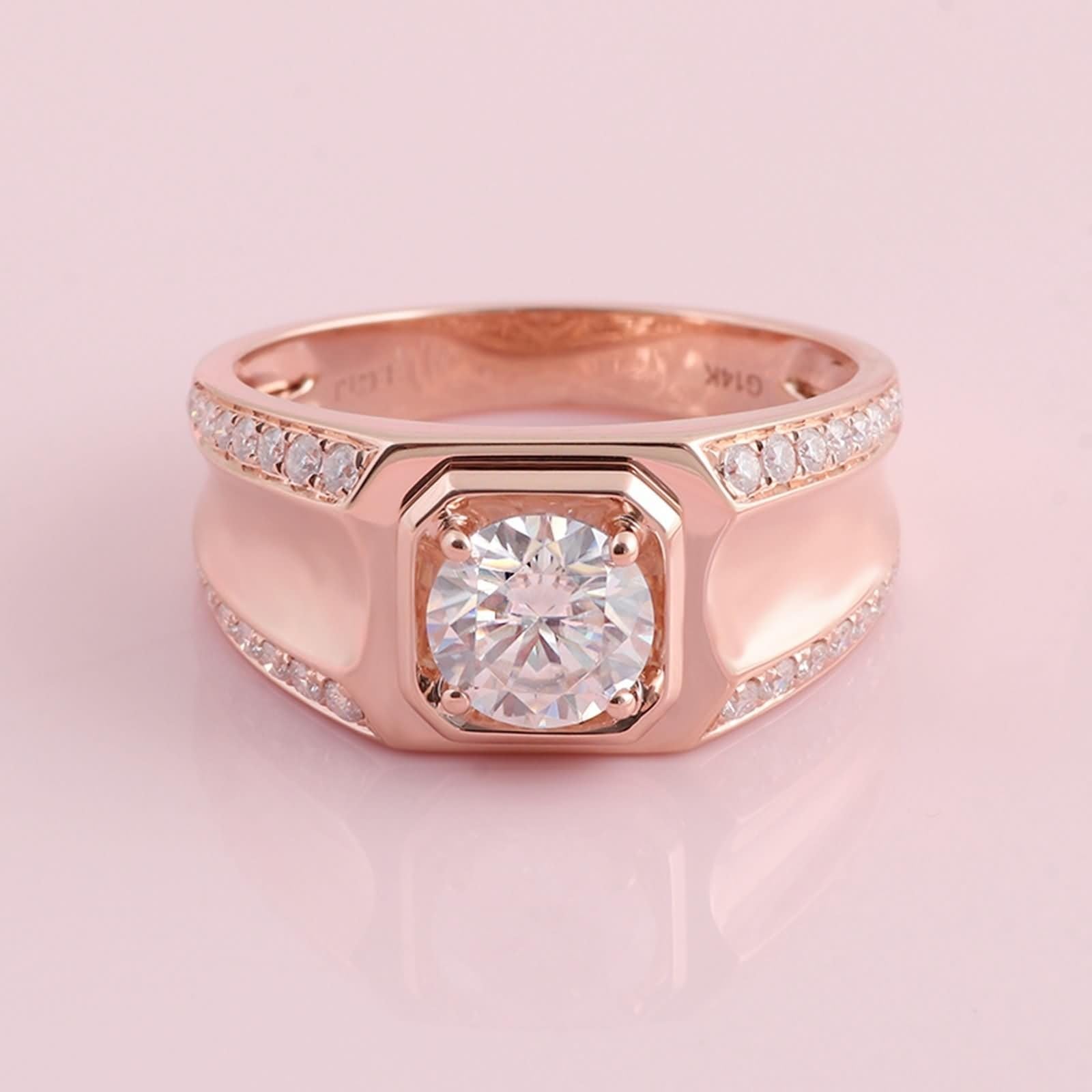 Wycian Anillos De Compromiso Anillo De Compromiso Mujer Moissanita Oro Rosa De 14 Quilates Anillo Redondo De 4 Puntas con Moissanita Tamaño 9,5 Moda Para Hermana Cumpleaños Joyas