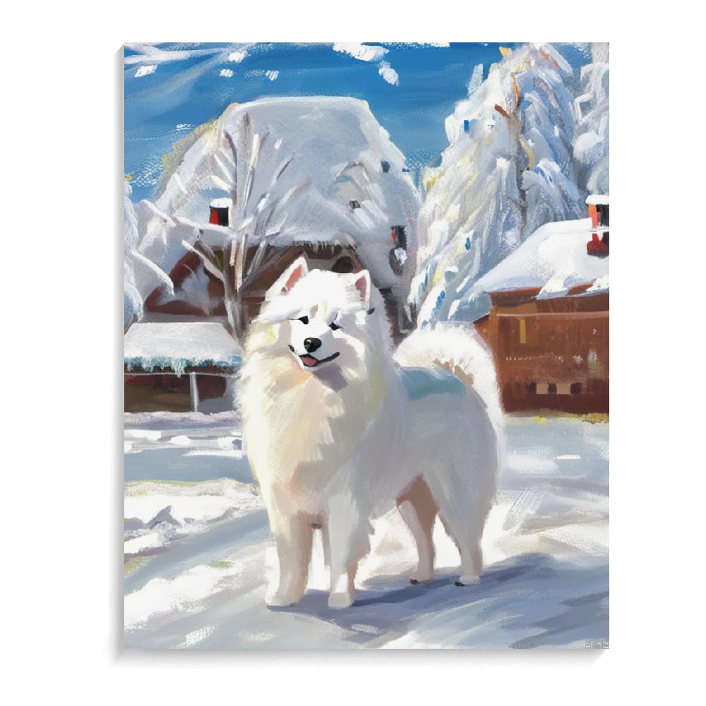 DIY Paint by Number for Adults Beginner Samoyed Dog Paint by Number on Canvas DIY Oil Painting for Gift Home Wall Decor 16x20inch(40x50cm) Frameless