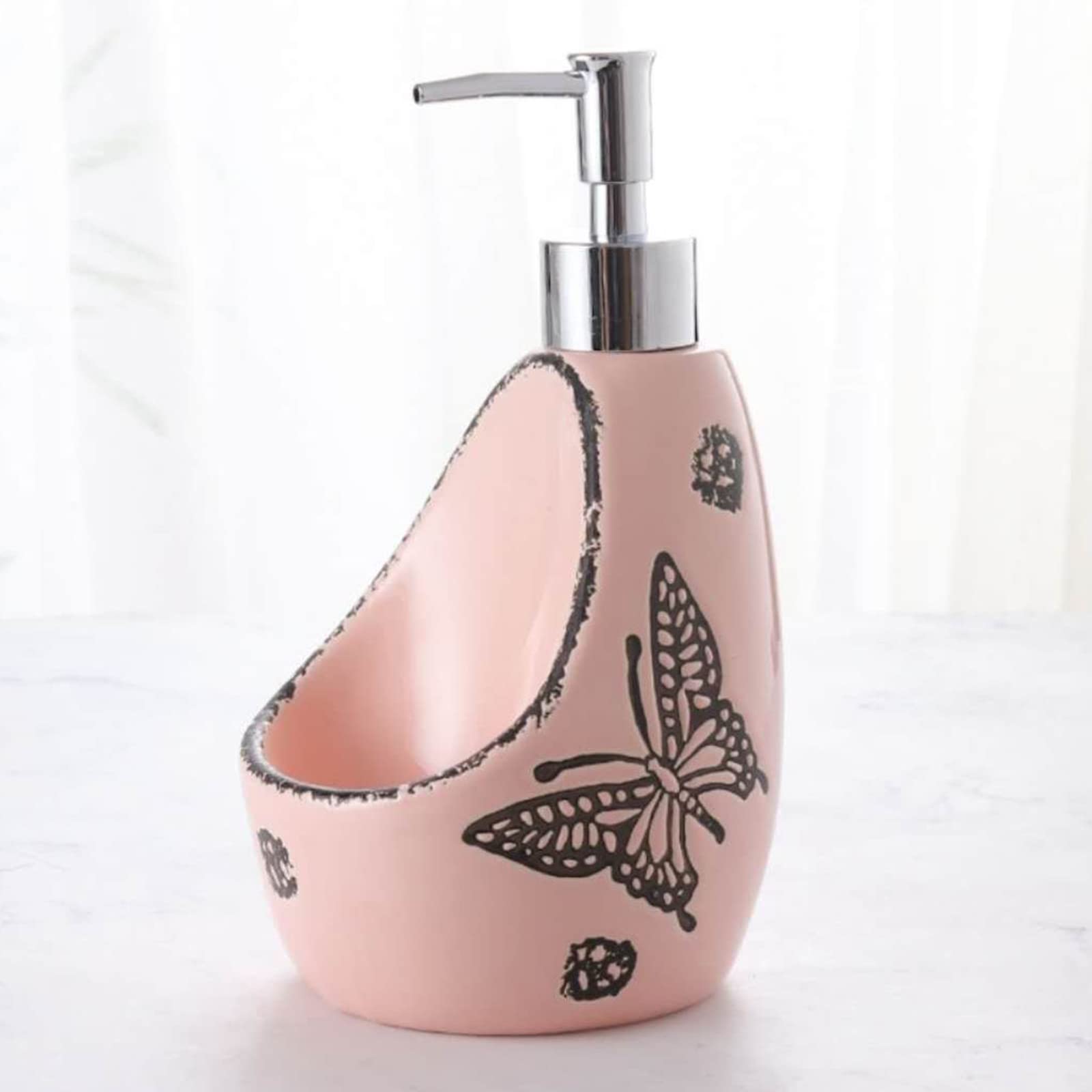 Dispenser Sapone In Ceramica WAIT FLY A Forma Di Fragola Con Supporto Spugna, 2-in-1 Per Cucina, Rosa, 650 Ml - 2