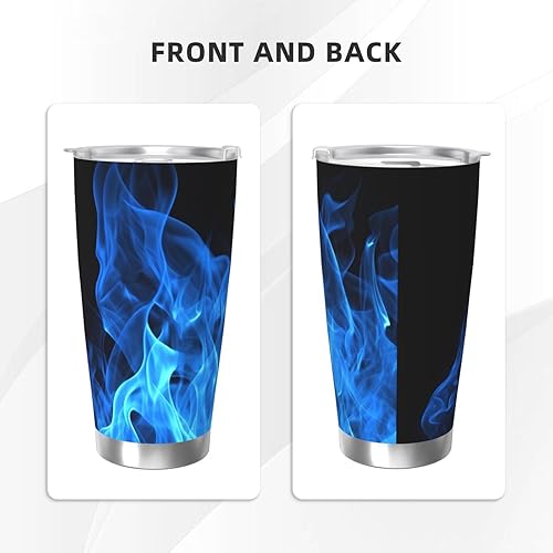 Miniatura 2 de Vaso de 20 onzas con tapa con aislamiento al vacío, de acero inoxidable con llama azul, taza de café aislada para viajes, reutilizable, doble pared,