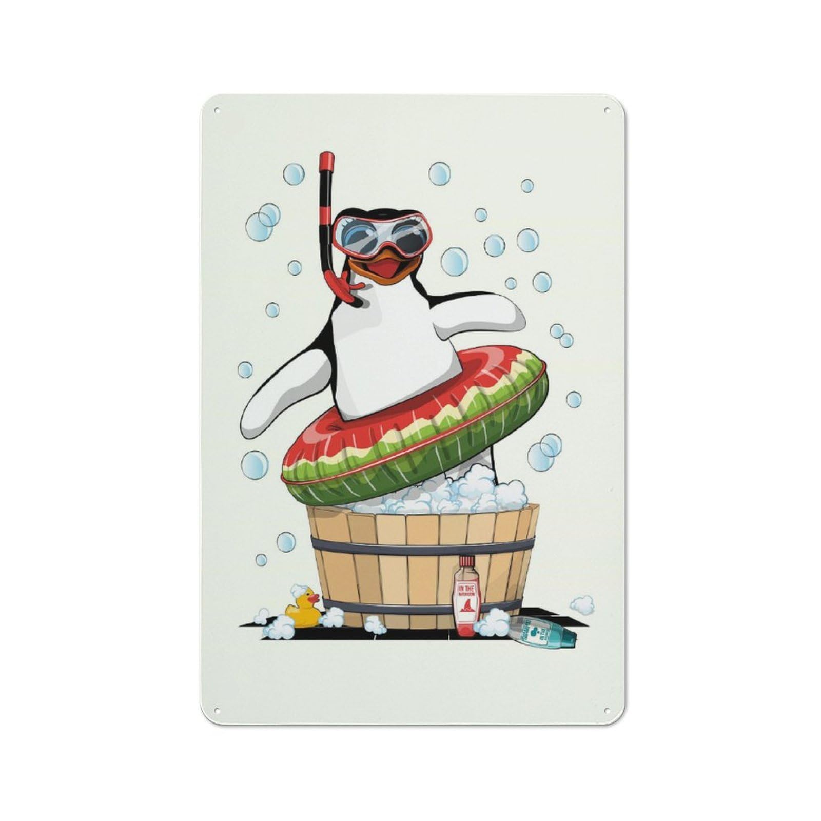 Junmoney Style-9 Penguin In Bubble Bath Rustic Metal Sign 30X20cm For Hobby Room Or Studio, Suited To Hobby Room Decor Fans
