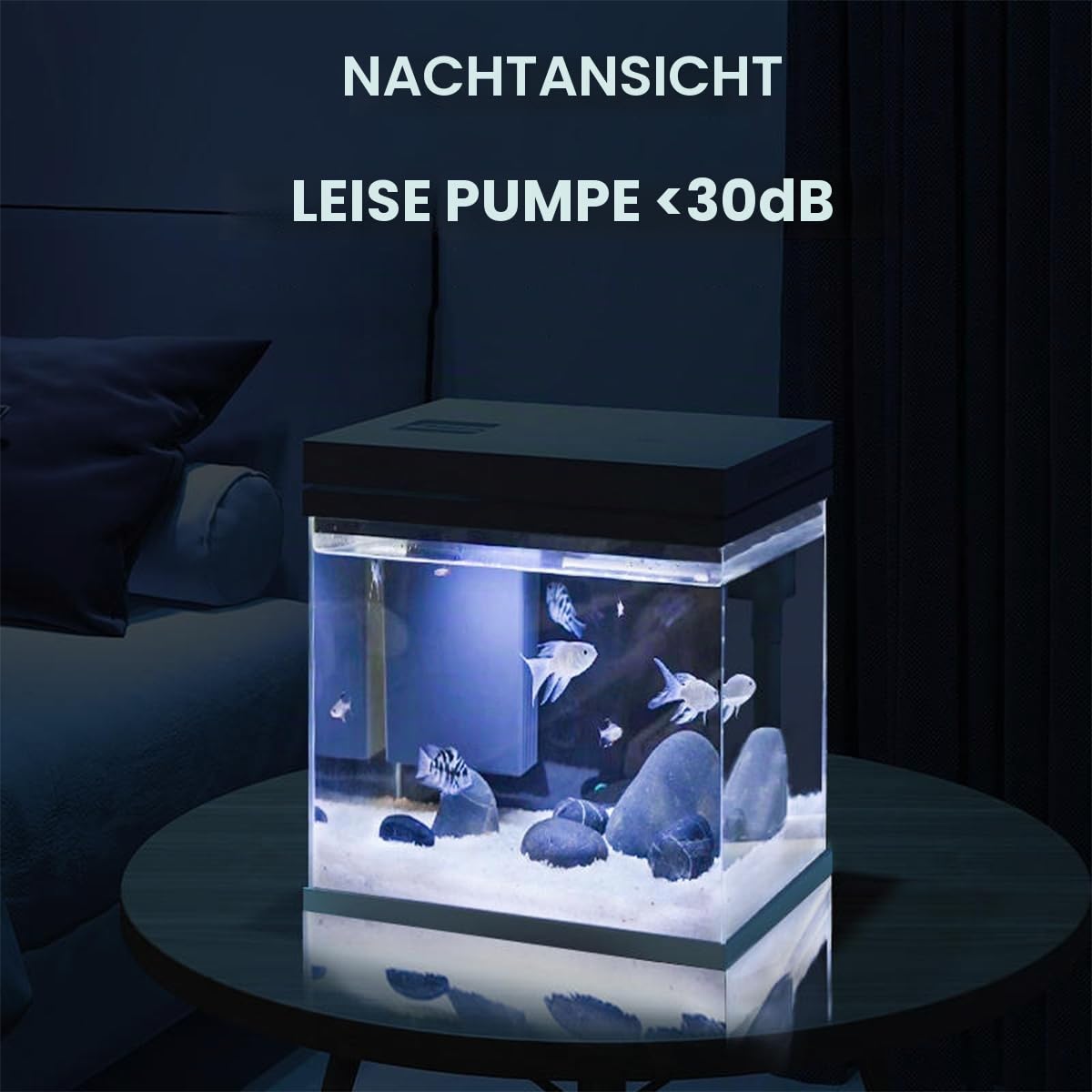 10 l Aquarium, Nano-Glas-Aquarium, Upgrade-Filtersystem und LED-Licht, für Süßwasser und Marine, Filterbälle im Lieferumfang enthalten (Weiß, 10 l)