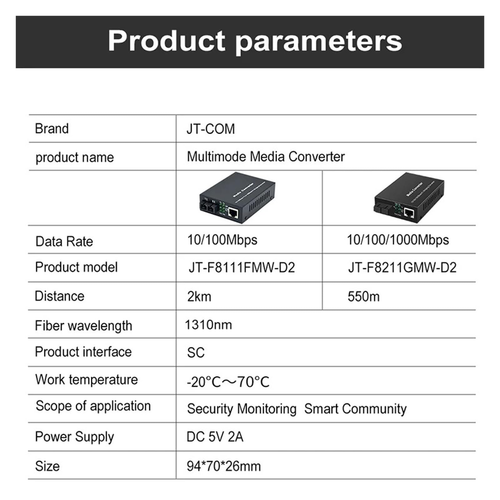 Convertisseur de média Fibre Gigabit Ethernet avec émetteur-récepteur multimode 1Gb intégré, RJ45 vers 1000Base-LX, jusqu'à 2km(1pcs 1000/*-M)