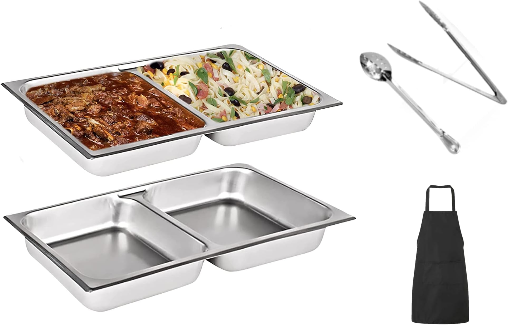 2 Pack Full Size 2.5 Deep Inch Divider Food Pan Perfect Fit For a 8qt Chafing Dish - Anti-Jam Stainless Steel Steam Table/Sectional Hotel Pan