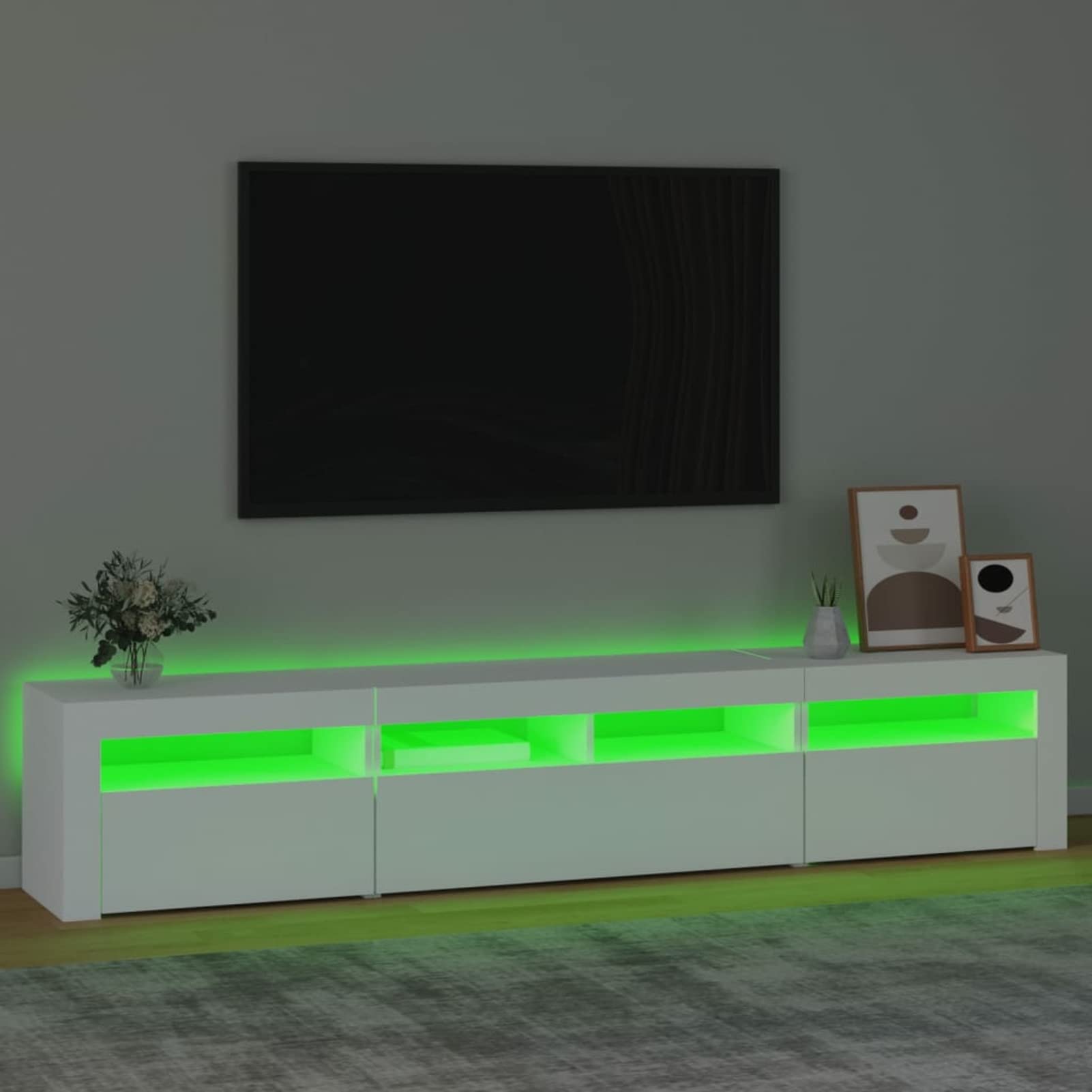 IKAYAA Mueble para TV de 210 cm Con Iluminación LED, Armario Bajo, Muebles de Salón, Aparador TV, Diseño Moderno, Elegante, Blanco, 210 x 35 x 40 cm