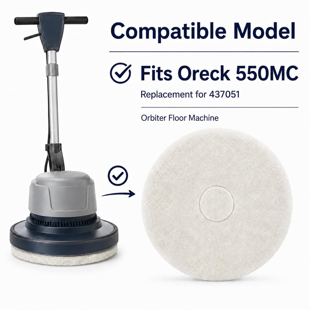12" White Polishing Orbiter Pad 437051 for Oreck 550MC, 1 Pack | Soft white pad for high gloss polishing, buffing and wax application. Durable reusable design for routine floor care
