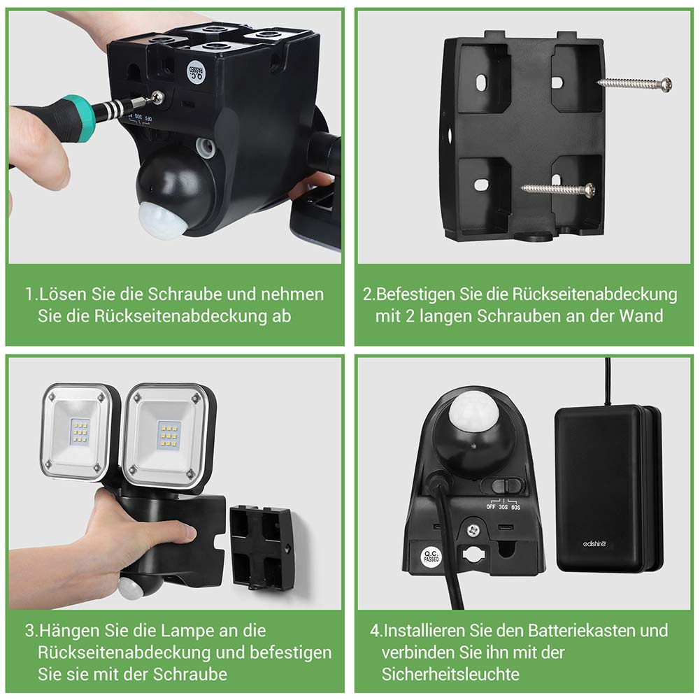 EDISHINE Reflektor LED na baterie z czujnikiem ruchu IP44 800 lumenów 6000 K