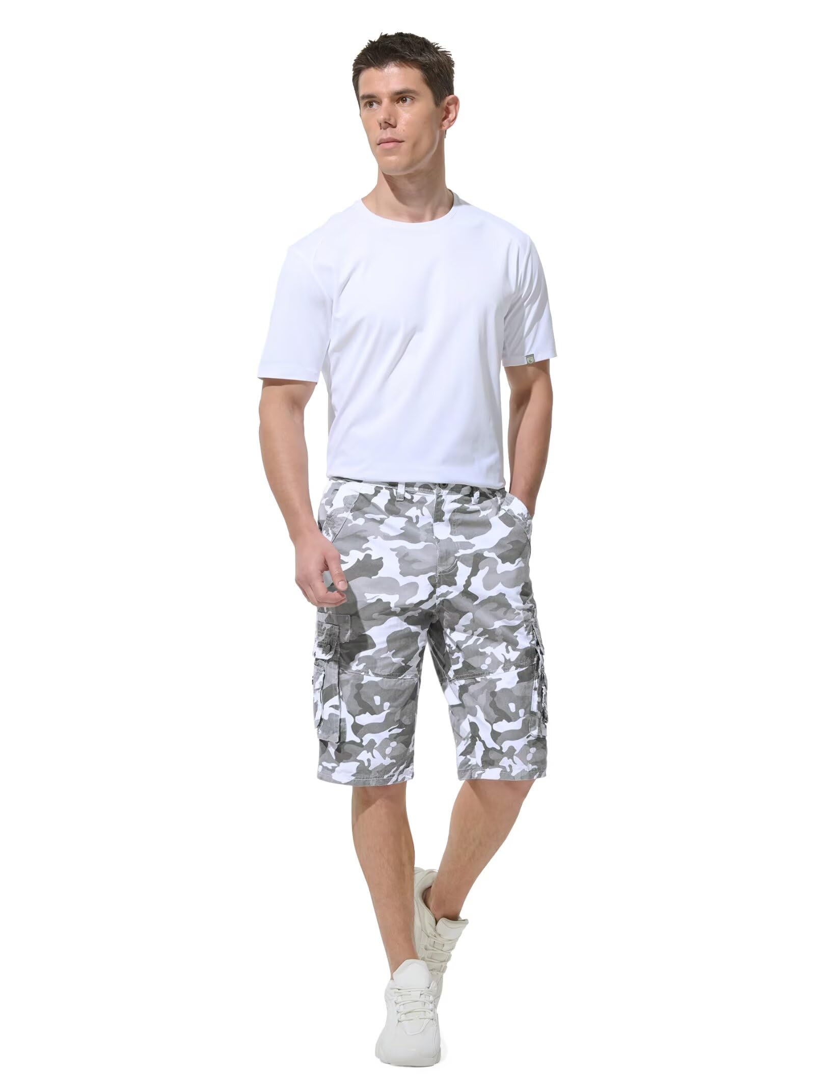 BEST SOUTH Pantalones cortos capri largos de sarga para hombre, por debajo de la rodilla, 13 pulgadas, de algodón, ajuste relajado, casual, con múltiples bolsillos