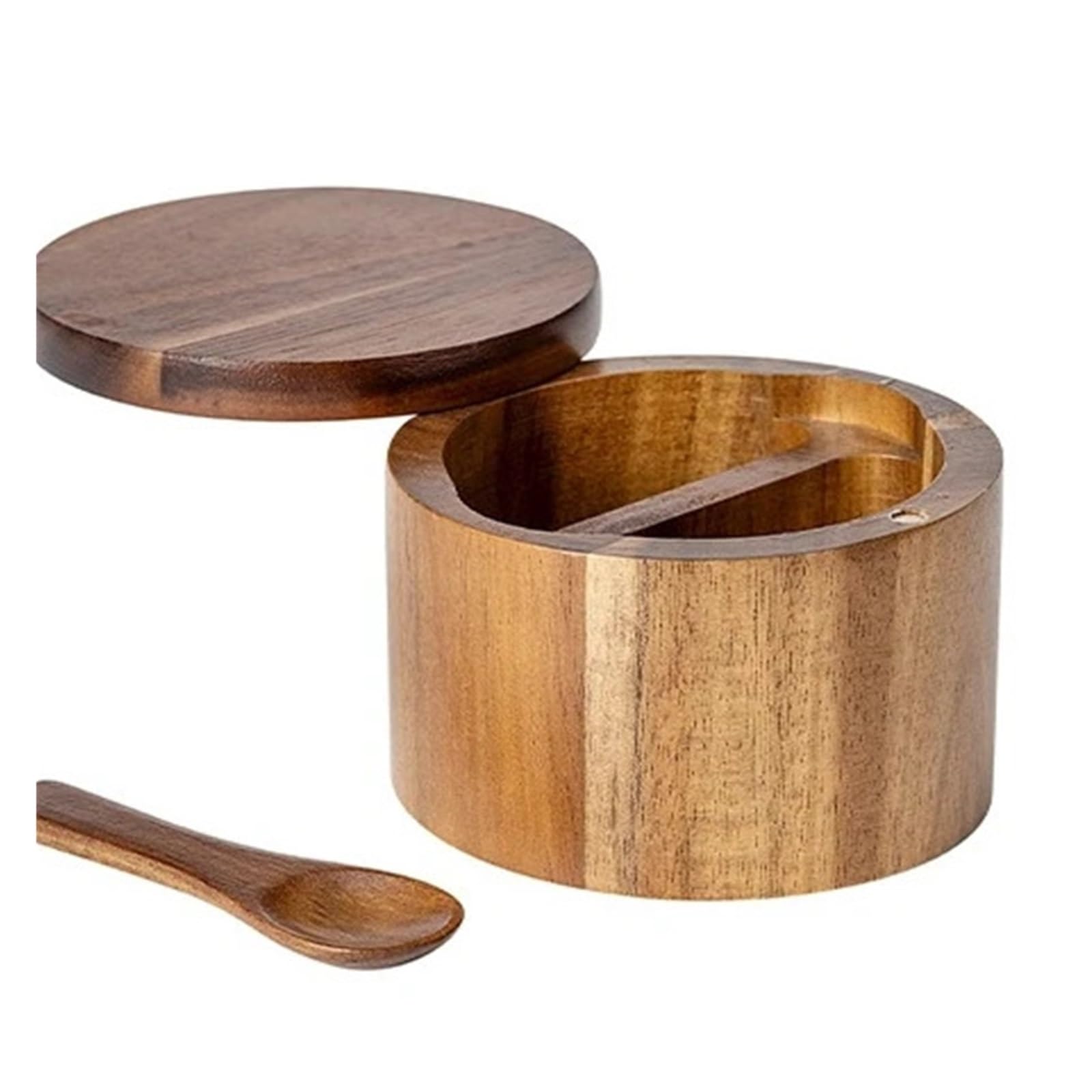 Luoaxinn One Color Wooden Salt Cellar Acacia Wood Salt Shaker Seasoning Box Pepper With Rotating Lid Kitchen Storage Spice Jar(1 Layer 2 Grid)
