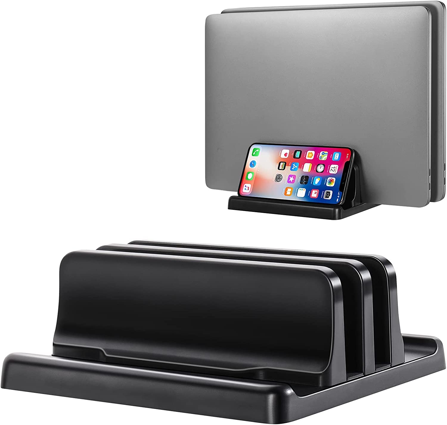 Yuehuamech Vertical Laptop Stand for Desk Dual-Slot Laptop Holder Space-Saving Desktop Notebook Holder Upright Rack for Computer Tablet Phone,Fits All Laptop Models
