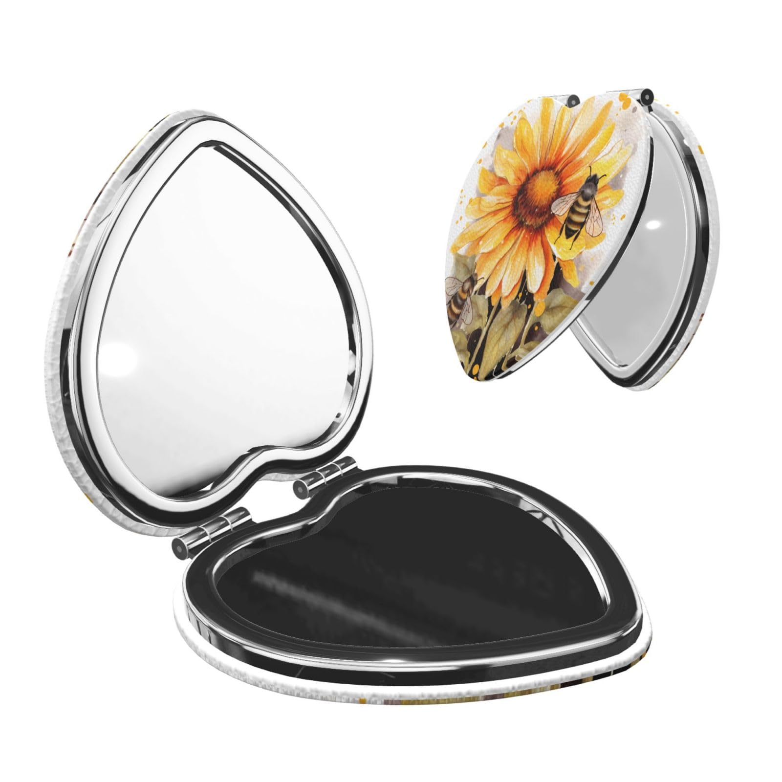 DWVTSLH Blackboard Bees Sunflowers Compact Mirror for Purse, Double-Sided 2X/1X Magnifying Mirror for Women Men, Travel Makeup Mirror for Handbag, Handheld Vanity Mirror for Gift