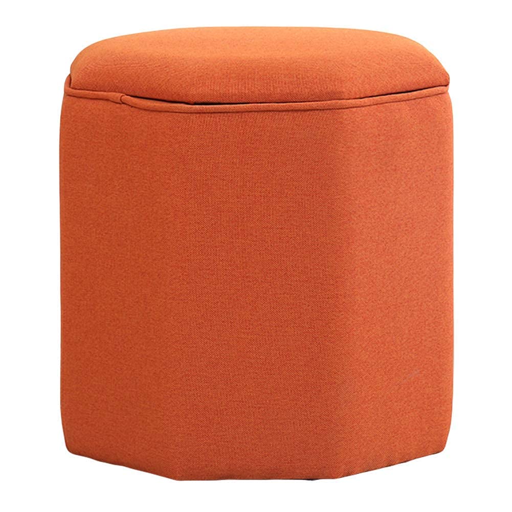 Tabouret rembourré en lin orange 38x38x40cm avec coffre de rangement