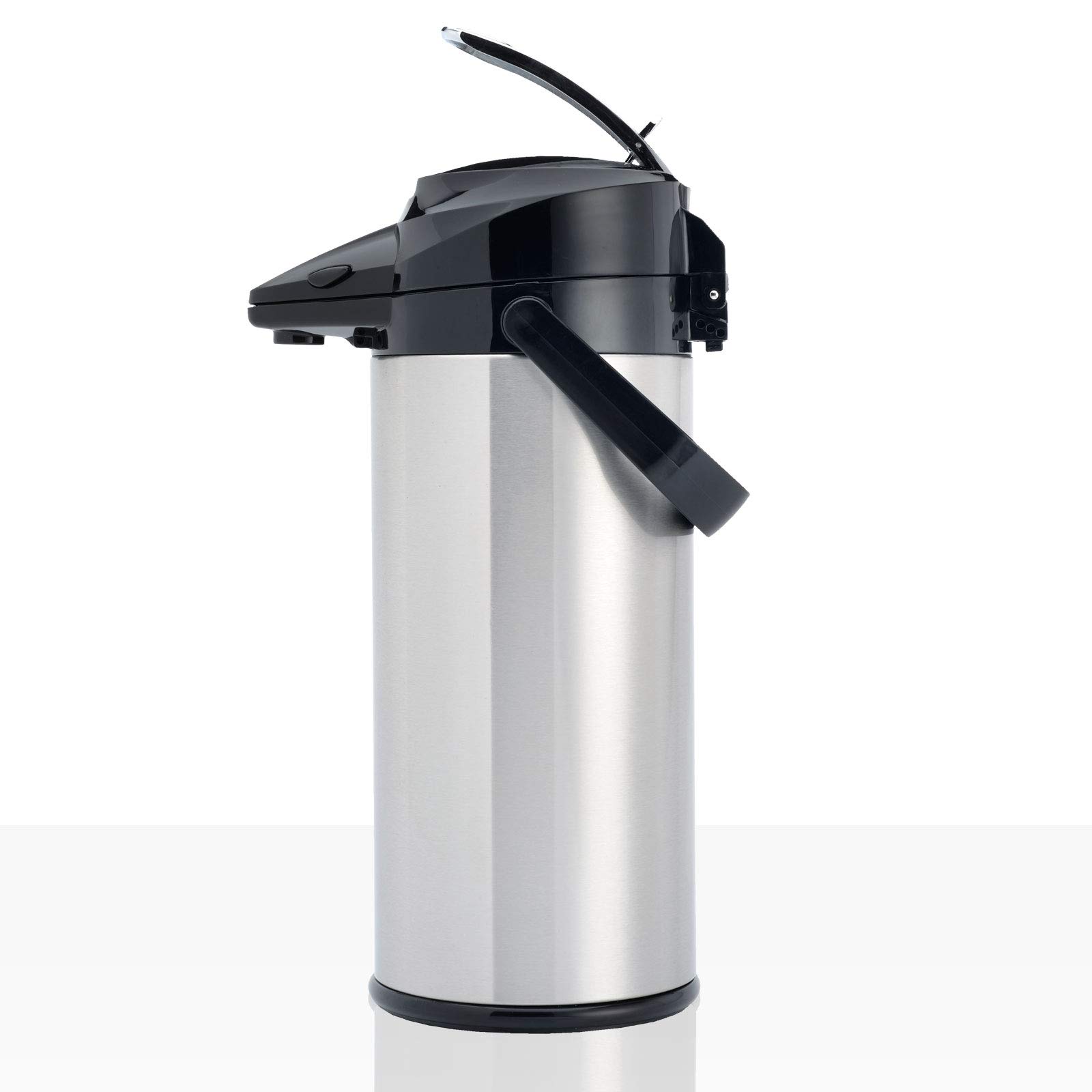Animo 2,1l Pumpkanne - Edelstahl, Silber, Industriell, Pumpeinrichtung, Druckhebel, Drehfuß, Kanne für Kaffeemaschine