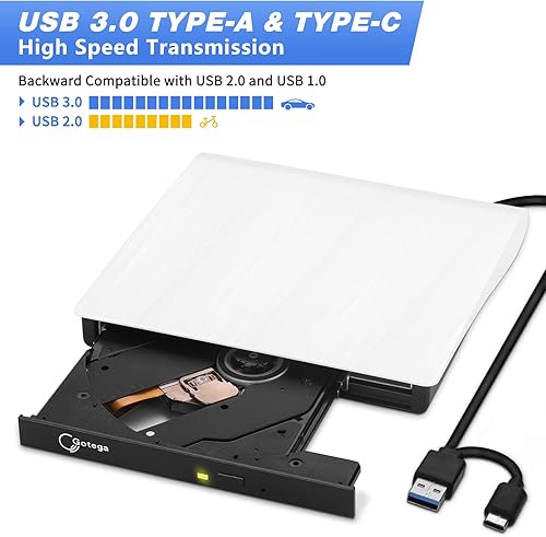 Miniatura 9 de Gotega Unidad de DVD externa, USB 3.0 portátil +/-RW, reproductor de DVD para grabadora de CD ROM compatible con computadora portátil de escritorio