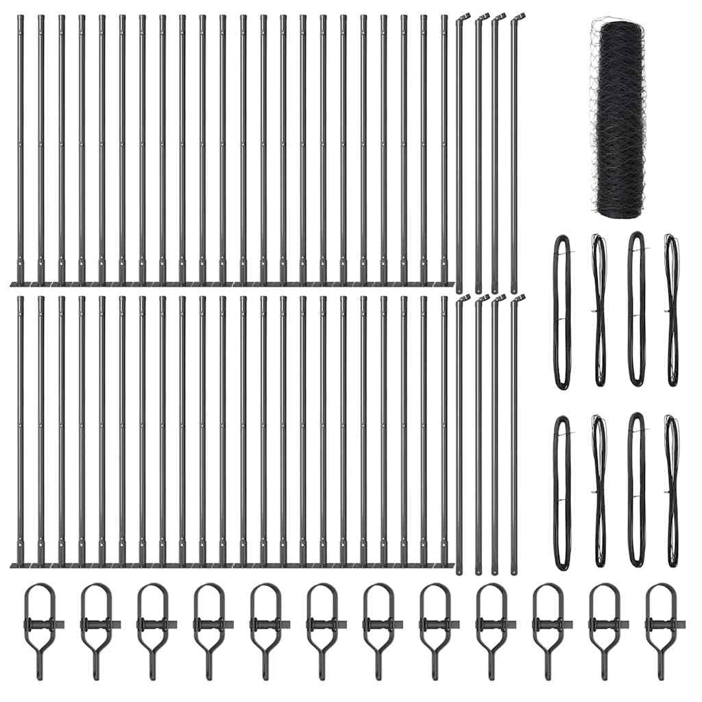 Fence Post Grey 100 x 0.6 m (36 mm mesh) Steel PVC Garden Fence Post Kit Weather & Corrosion Resistant Outdoor Perimeter Security for Terrace Yard Enclosure