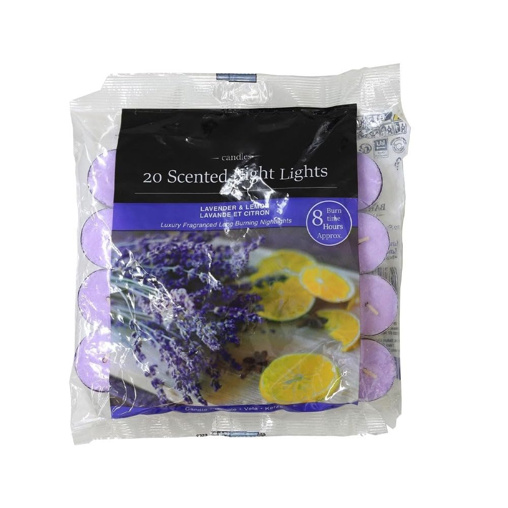 Fresh Scented Tealight Candles – Refreshing & Soothing Fragrances | Up to 8-Hour Burn Time | Premium Quality Decorative Tealights for Home Decor (Lemon & Lavender - Packs of 20)
